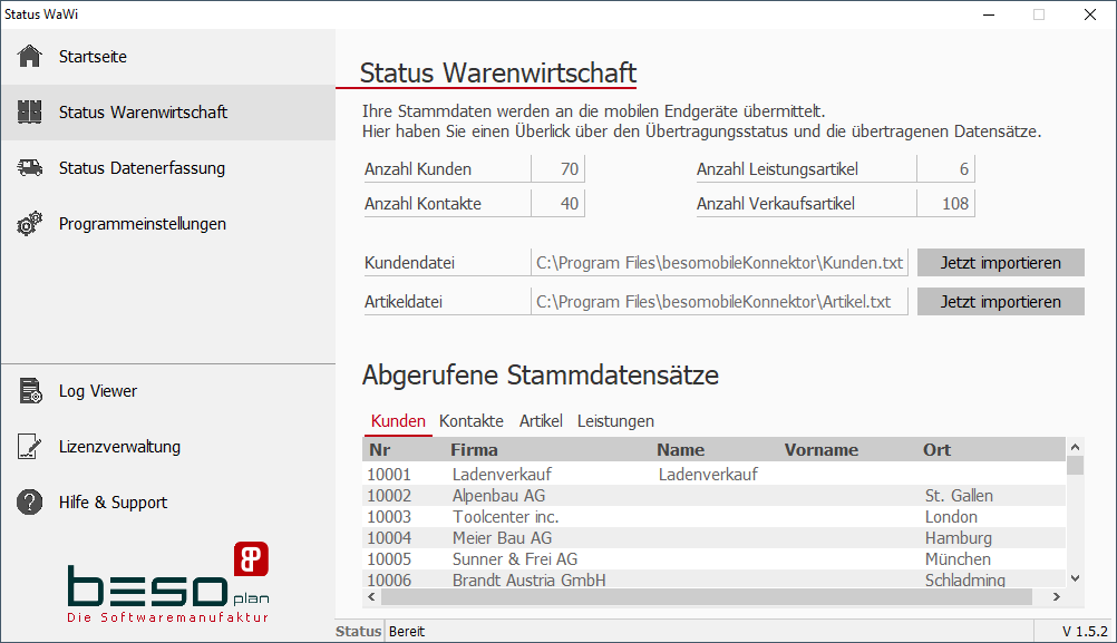 Lexware Status Warenwirtschaft